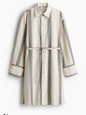 H&M Cream and Gray Striped Shirt Dress